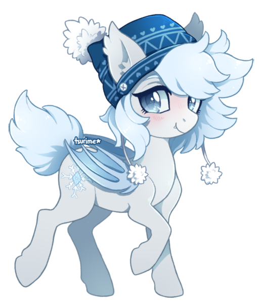 Size: 595x684 | Tagged: safe, artist:tsurime, derpibooru import, oc, oc:silver puff, oc:snow puff, bat pony, pony, hat, solo