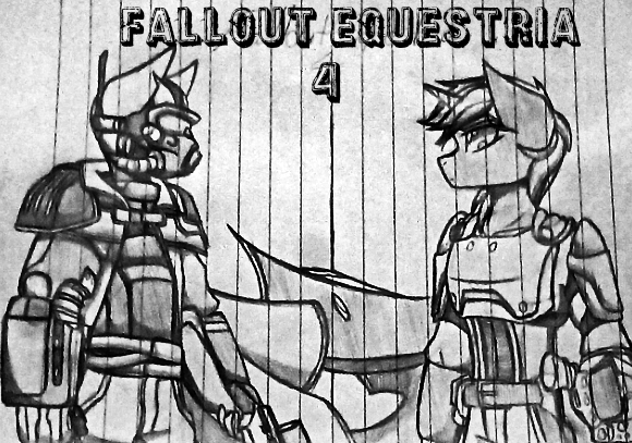 Size: 580x407 | Tagged: anthro, artist:fanliterature101, derpibooru import, fallout equestria, lined paper, ncr ranger, oc, oc:century, oc:littlepip, safe, traditional art