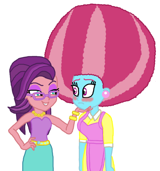 Size: 1820x1951 | Tagged: safe, artist:ktd1993, derpibooru import, cup cake, spoiled rich, equestria girls, afro, blushing, equestria girls-ified, female, glasses, infidelity, lesbian, shipping, spoiledcake