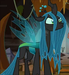 Size: 904x983 | Tagged: changeling, changeling queen, cropped, cute, cutealis, derpibooru import, female, floppy ears, looking up, lord tirek, pouting, queen chrysalis, queen chrysalis is not amused, safe, screencap, solo focus, the beginning of the end, unamused