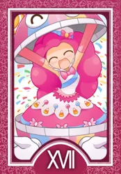 Size: 1200x1728 | Tagged: artist:howxu, bowtie, clothes, cute, derpibooru import, diapinkes, eyes closed, female, human, humanized, open mouth, pinkie pie, safe, skirt, solo, tarot, tarot card