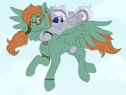 Size: 2048x1536 | Tagged: safe, artist:pastel-charms, derpibooru import, oc, oc:mellow vibes, oc:ophelia moon, unofficial characters only, pegasus, pony, eyeshadow, female, flying, makeup, male, mare, offspring, parent:double diamond, parent:night glider, parent:tree hugger, parent:zephyr breeze, parents:nightdiamond, parents:zephyrhugger, stallion