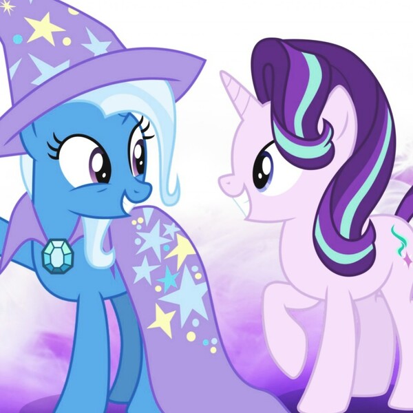 Size: 1280x1280 | Tagged: artist needed, safe, derpibooru import, starlight glimmer, trixie, pony, best friends, cape, clothes, female, hat, reformed starlight