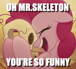 Size: 857x781 | Tagged: bone, caption, cropped, dead, derpibooru import, desert, desert sun madness, edit, edited screencap, image macro, insanity, my little pony: the movie, pinkie pie, safe, screencap, skeleton, skull, text