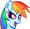 Size: 100x96 | Tagged: safe, artist:8-bitbrony, derpibooru import, rainbow dash, pegasus, pony, avatar, bust, cute, dashabetes, female, lidded eyes, looking at you, mare, open mouth, pixel art, simple background, smiling, solo, transparent background