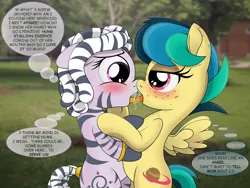 Size: 4000x3000 | Tagged: suggestive, artist:pananovich, derpibooru import, oc, oc:apogee, oc:zala, pegasus, pony, zebra, blushing, cute, cute porn, cutie mark, duo, duo female, female, filly, filly on filly, foalcon, freckles, implied foalcon, kissing, lesbian, looking at each other, sloppy kissing, spread wings, wings