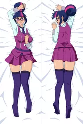 Size: 2835x4251 | Tagged: absurd resolution, artist:fantasyblade, blushing, breasts, busty sci-twi, busty twilight sparkle, clothes, crystal prep academy uniform, derpibooru import, female, glasses, human, humanized, implied sex, looking at you, looking over shoulder, school uniform, sci-twi, sheet grab, solo, suggestive, twilight sparkle