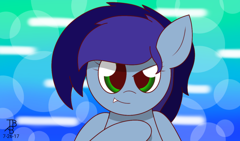 Size: 1280x750 | Tagged: safe, artist:thebadbadger, derpibooru import, oc, oc:blue bat, bat pony, pony, abstract background, date, fangs, floppy ears, looking at you, raised hoof