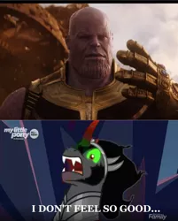 Size: 1184x1472 | Tagged: avengers: infinity war, comic, derpibooru import, discovery family logo, disintegration, edit, edited screencap, i don't feel so good, implied death, infinity gauntlet, infinity snap, king sombra, marvel, marvel cinematic universe, meme, safe, screencap, screencap comic, text, thanos, the beginning of the end, this will end with half of equestria dying