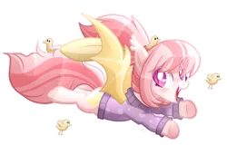 Size: 2285x1561 | Tagged: safe, artist:sugaryicecreammlp, derpibooru import, oc, oc:ducky, bat pony, pony, clothes, duckling, female, mare, simple background, solo, sweater, transparent background