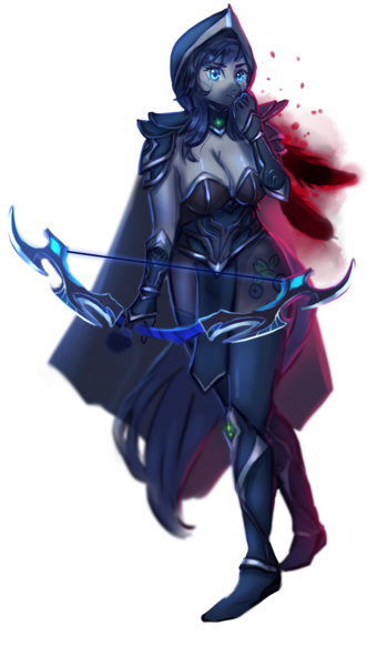 Size: 1280x2320 | Tagged: anthro, armor, arrow, artist:effervesket, bow and arrow, bow (weapon), breasts, cape, chainmail bikini, cleavage, clothes, dark elf, derpibooru import, dota 2, drow, elf, female, plantigrade anthro, safe, simple background, solo, transparent background, traxex, unconvincing armor, weapon