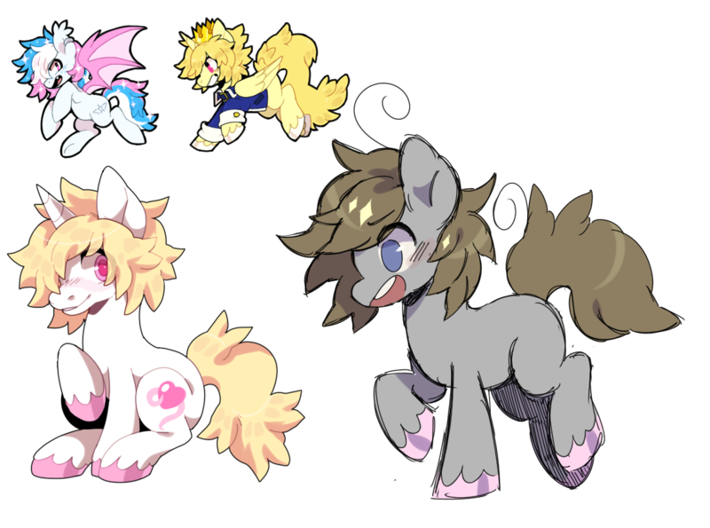 Size: 1173x873 | Tagged: safe, artist:oxy-diamond, derpibooru import, oc, oc:digital dusk, unofficial characters only, alicorn, bat pony, earth pony, pony, unicorn