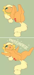 Size: 1292x2800 | Tagged: safe, artist:evehly, derpibooru import, applejack, earth pony, pony, 2 panel comic, belly button, butt fluff, chest fluff, comic, cute, dock, featureless crotch, female, jackabetes, karate choppers, majestic as fuck, mare, parody, photosynthesis, silly, silly pony, solo, spongebob squarepants, who's a silly pony