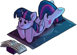 Size: 659x472 | Tagged: safe, artist:renka2802, derpibooru import, twilight sparkle, twilight sparkle (alicorn), alicorn, pony, beady eyes, carpet, cute, female, mare, my little pony, prone, reading, simple background, solo, transparent background, twiabetes