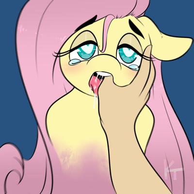 Size: 400x400 | Tagged: questionable, artist:kittentoots, derpibooru import, fluttershy, human, pegasus, pony, bedroom eyes, blue background, disembodied hand, drool, female, finger in mouth, floppy ears, hand, heart eyes, human fetish, lidded eyes, mare, offscreen character, signature, simple background, sucking, teary eyes, tongue out, wingding eyes