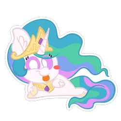 Size: 1500x1500 | Tagged: safe, artist:amethystcutey, derpibooru import, princess celestia, alicorn, pony, blush sticker, blushing, chibi, female, jewelry, looking at you, mare, regalia, simple background, solo, tongue out, transparent background