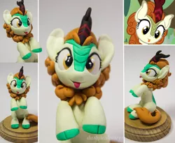 Size: 1024x840 | Tagged: safe, artist:dustysculptures, derpibooru import, edit, edited screencap, screencap, autumn blaze, kirin, :p, awwtumn blaze, behaving like a dog, clay, cloven hooves, craft, cute, female, polymer clay, sculpture, silly, sitting, sitting up, solo, tongue out