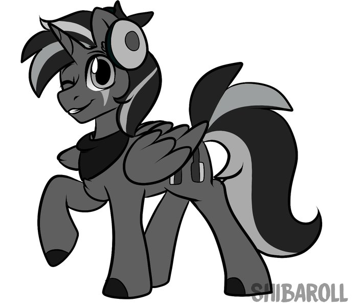 Size: 1399x1200 | Tagged: safe, artist:shibaroll, deleted from derpibooru, derpibooru import, oc, unofficial characters only, alicorn, pony, alicorn oc, doodle, grayscale, horn, illustration, monochrome, simple background, sketch, white background, wings