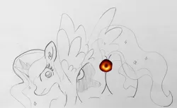 Size: 1638x1005 | Tagged: suggestive, artist:tjpones, derpibooru import, princess luna, alicorn, pony, black hole, butt, ear fluff, female, frown, gray background, implied anus, lineart, looking at you, looking back, looking back at you, mare, messier 87, novelty censor, plot, simple background, solo, solo female, spread wings, surprised, traditional art, wat, wide eyes, wings