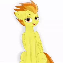 Size: 768x768 | Tagged: safe, artist:moonscream7, derpibooru import, spitfire, pegasus, pony, cute, cutefire, open mouth, simple background, sitting, solo, white background