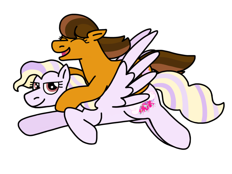 Size: 2048x1536 | Tagged: safe, artist:kindheart525, derpibooru import, oc, oc:chocolate bomb, oc:sugar high, unofficial characters only, earth pony, pegasus, pony, kindverse, female, flying, lesbian, offspring, offspring shipping, offspring's offspring, parent:oc:confetti surprise, parent:oc:lightning bolt, parents:oc x oc, ponies riding ponies, riding, simple background, transparent background