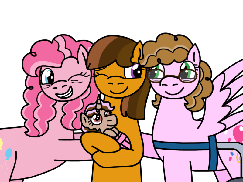 Size: 2048x1536 | Tagged: safe, artist:kindheart525, derpibooru import, pinkie pie, oc, oc:caramel kisses, oc:chocolate bomb, oc:confetti surprise, earth pony, pegasus, pony, unicorn, kindverse, baby, baby pony, female, glasses, grandmother and grandchild, magical lesbian spawn, mother and child, mother and daughter, offspring, offspring's offspring, older, parent:cheese sandwich, parent:oc:chocolate bomb, parent:oc:confetti surprise, parent:oc:lightning bolt, parent:oc:sugar high, parent:pinkie pie, parents:cheesepie, parents:oc x oc