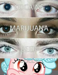 Size: 597x769 | Tagged: safe, derpibooru import, edit, edited screencap, editor:countcoltnackh, screencap, cozy glow, pegasus, pony, school raze, alcohol, beer, cocaine, cropped, drugs, exploitable meme, eye, eye shimmer, eyes, eyes on drugs, female, filly, golly, marijuana, meme, squishy cheeks, text