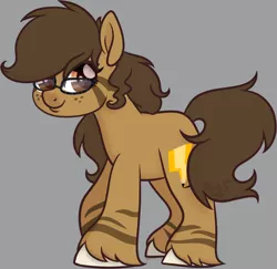 Size: 1446x1408 | Tagged: safe, artist:binkyt11, derpibooru import, oc, oc:binky, unofficial characters only, hybrid, pony, zony, female, freckles, glasses, gray background, mare, medibang paint, phone drawing, shy, simple background, solo, unshorn fetlocks