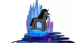 Size: 1400x800 | Tagged: safe, artist:horsesplease, derpibooru import, king sombra, pony, barking, behaving like a dog, crystal, food bowl, insanity, paint tool sai, solo, sombra dog, that pony sure does love crystals, throne, water bowl, year of the dog