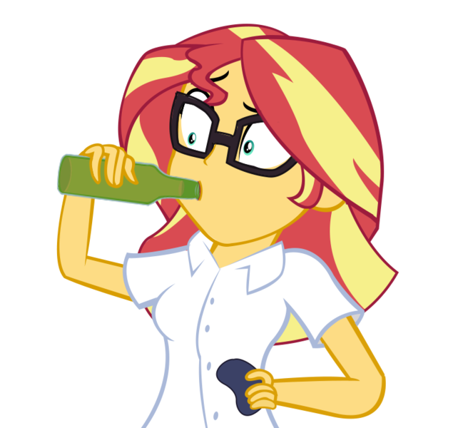 Size: 779x720 | Tagged: safe, artist:ngrycritic, derpibooru import, sunset shimmer, equestria girls, equestria girls series, game stream, spoiler:eqg series (season 2), alcohol, angry video game nerd, beer, clothes, controller, drinking, female, gamer sunset, glasses, james rolfe, psycho gamer sunset, reference, simple background, solo, sunset gamer, transparent background, youtube