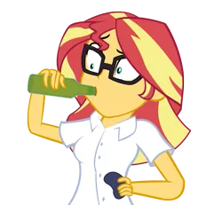 Size: 779x720 | Tagged: safe, artist:ngrycritic, derpibooru import, sunset shimmer, equestria girls, equestria girls series, game stream, spoiler:eqg series (season 2), alcohol, angry video game nerd, beer, clothes, controller, drinking, female, gamer sunset, glasses, james rolfe, psycho gamer sunset, reference, simple background, solo, sunset gamer, transparent background, youtube