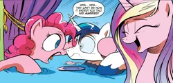 Size: 1920x927 | Tagged: cadance laughs at your misery, cropped, derpibooru import, exploitable meme, idw, meme, meme origin, neigh anything, obligatory pony, pinkie pie, princess cadance, safe, shining armor, spoiler:comic, spoiler:comic11