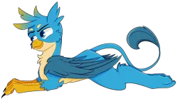 Size: 1024x569 | Tagged: safe, artist:pointdelta, derpibooru import, gallus, gryphon, chest fluff, claws, colored pupils, cute, gallabetes, male, paws, prone, quadrupedal, simple background, solo, sploot, tail, transparent background, wings