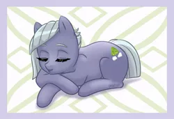 Size: 760x520 | Tagged: safe, artist:umafluff, derpibooru import, edit, limestone pie, earth pony, pony, abstract background, commission, cropped, cute, eyes closed, female, limabetes, mare, prone, sleeping, smiling, solo, ych result