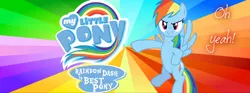 Size: 851x315 | Tagged: safe, derpibooru import, rainbow dash, pony, best pony, flying, oh yeah, solo, spread wings, wings