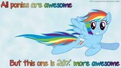 Size: 2560x1440 | Tagged: safe, derpibooru import, rainbow dash, pony, 20% cooler, awesome, best pony, flying, happy, spread wings, wings