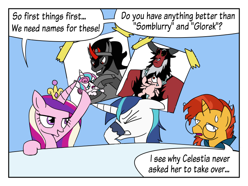 Size: 800x600 | Tagged: safe, artist:acidemerald, derpibooru import, cozy glow, king sombra, lord tirek, princess cadance, princess flurry heart, shining armor, sunburst, alicorn, pony, unicorn, the beginning of the end, cadance is a goddamn moron, comic, cozirek, facehoof, female, flurrybra, male, mare, princess of shipping, shipper on deck, shipping, stallion, straight, sweat, sweatdrop