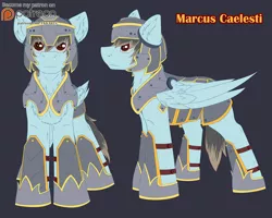 Size: 2000x1600 | Tagged: safe, artist:fkk, derpibooru import, oc, oc:marcus caelesti, unofficial characters only, pegasus, pony, armor, commission, make, male, patreon, patreon logo, reference, reference sheet, solo, stallion