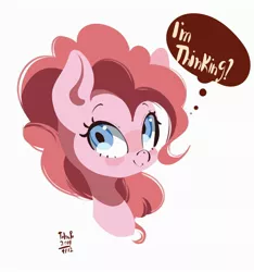 Size: 1920x2048 | Tagged: safe, artist:tohupo, derpibooru import, pinkie pie, earth pony, pony, blushing, bust, cute, diapinkes, female, head only, looking at you, looking up, mare, portrait, signature, simple background, smiling, solo, thinking, thought bubble, white background