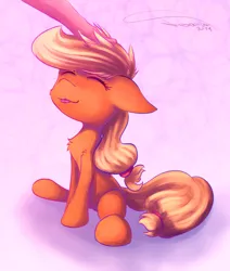 Size: 1946x2300 | Tagged: safe, artist:ferasor, derpibooru import, applejack, human, pony, eyes closed, female, floppy ears, hand, head pat, human on pony petting, mare, pat, petting, solo, tongue out