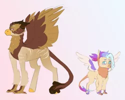 Size: 2767x2219 | Tagged: artist:geisharozu, classical hippogriff, colored hooves, derpibooru import, duo, female, hippogriff, interspecies offspring, magical lesbian spawn, male, oc, oc:high tide, oc:wave ripple, offspring, parent:gabby, parent:scootaloo, parents:gabbyloo, safe, unofficial characters only