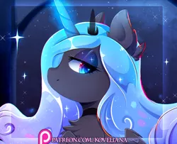 Size: 1405x1140 | Tagged: safe, artist:koveliana, derpibooru import, princess luna, alicorn, pony, bust, chest fluff, crown, cute, ear fluff, female, heart eyes, jewelry, lidded eyes, lunabetes, mare, patreon, patreon logo, portrait, regalia, solo, wingding eyes