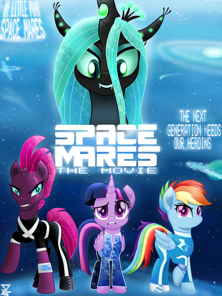 Size: 4500x6000 | Tagged: safe, artist:theretroart88, derpibooru import, fizzlepop berrytwist, queen chrysalis, rainbow dash, tempest shadow, twilight sparkle, twilight sparkle (alicorn), alicorn, pegasus, pony, unicorn, my little pony: the movie, crossover, galaxy, misspelling, movie accurate, science fiction, space, space mares, unfortunate implications