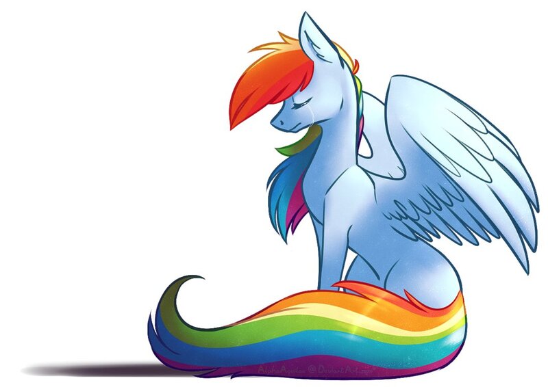Size: 1062x752 | Tagged: safe, artist:alphaaquilae, derpibooru import, rainbow dash, pegasus, pony, crying, eyes closed, female, mare, missing cutie mark, sad, simple background, sitting, solo, white background, wings