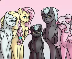 Size: 1100x900 | Tagged: safe, artist:icefeather24, derpibooru import, fluttershy, thunderlane, oc, oc:belle, oc:butterfly, oc:silver wing, pegasus, pony, colt, family, female, filly, male, offspring, parent:fluttershy, parent:thunderlane, parents:thundershy, shipping, straight, thundershy