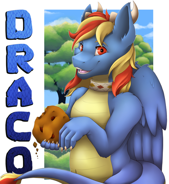 Size: 1838x2000 | Tagged: artist:dunnowhattowrite, badge, claws, derpibooru import, horns, hybrid, male, oc, oc:draco flames, safe, solo