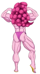 Size: 661x1210 | Tagged: suggestive, artist:atz-zukin, derpibooru import, pinkie pie, equestria girls, ass, back muscles, balloonbutt, barefoot, biceps, bikini, bodybuilder, butt, clothes, feet, female, flexing, flip-flops, muscles, pinkie pump, pinkie thighs, rear view, simple background, solo, solo female, swimsuit, thighs, thunder thighs, toes, transparent background