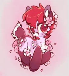 Size: 1280x1407 | Tagged: artist:dawnfire, chest fluff, cloven hooves, colored pupils, cute, deer, deerified, derpibooru import, eyebrows visible through hair, eye clipping through hair, flower, flower in hair, oc, ocbetes, oc:cherry blossom, oc:dawnfire, safe, solo, species swap, unofficial characters only