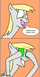 Size: 564x1080 | Tagged: safe, artist:chameleon_breeze, derpibooru import, derpy hooves, pony, the beginning of the end, clever girl, comic, contact lens, eye scream, glowing eyes, green eyes, makeup, meme, prank, solo, sombra eyes