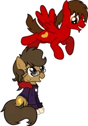 Size: 1564x2230 | Tagged: safe, artist:lightningbolt, derpibooru import, oc, oc:binky, oc:chip, unofficial characters only, hybrid, pegasus, pony, zony, .svg available, clothes, duo, facial hair, female, freckles, glasses, happy, hoodie, looking up, male, mare, rayman, simple background, sitting, smiling, spread wings, stallion, stripes, svg, transparent background, unshorn fetlocks, vector, wings
